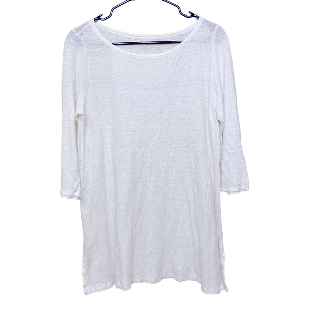 NWOT Eileen Fisher Wht Bateau neck 3/4 length sleeves side slit at hem. Size S/P